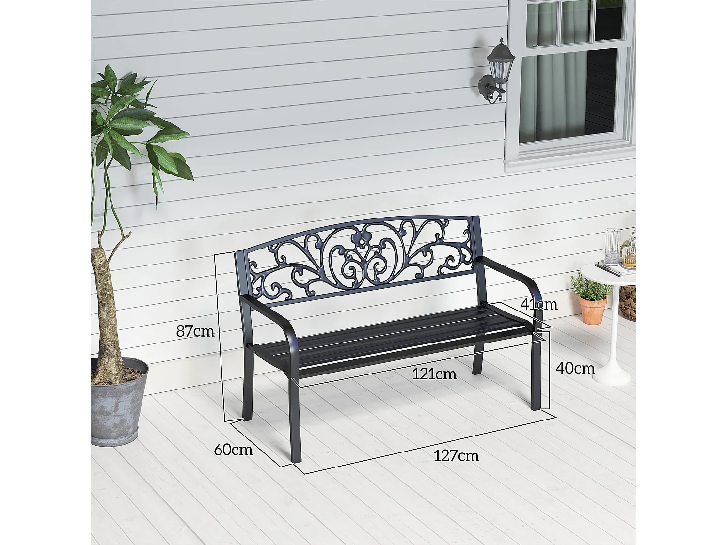 Panchina da giardino in metallo 127x60x87cm nero