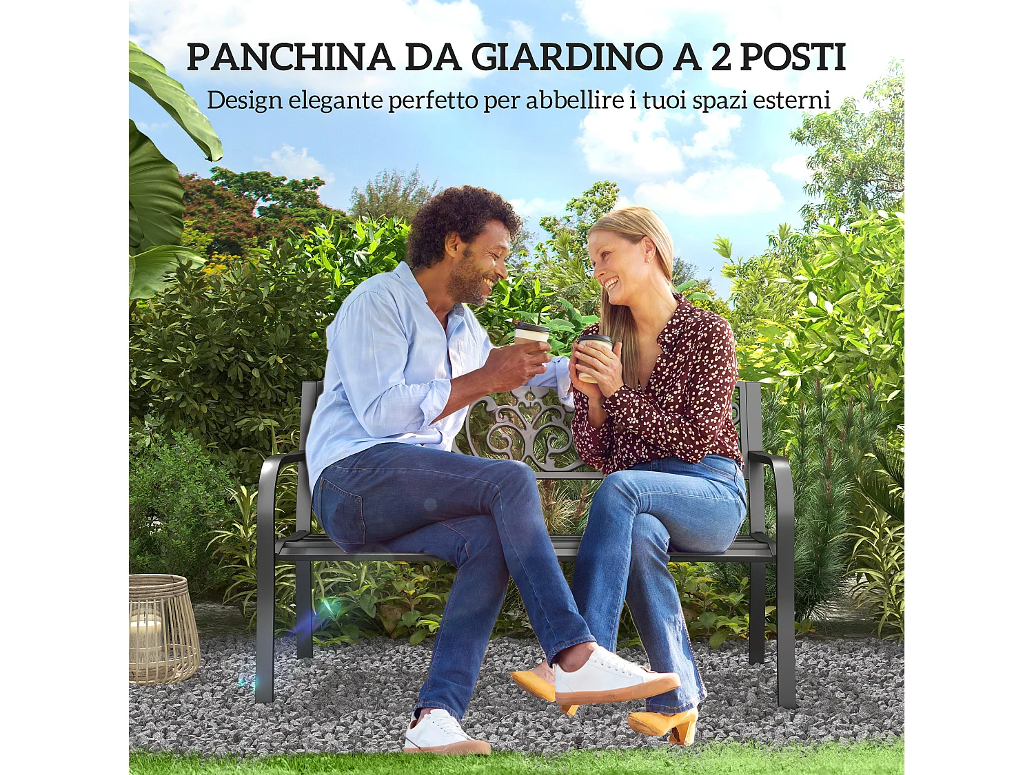 Panchina da giardino in metallo 127x60x87cm nero