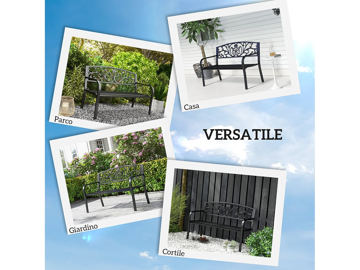 Panchina da giardino in metallo 127x60x87cm nero