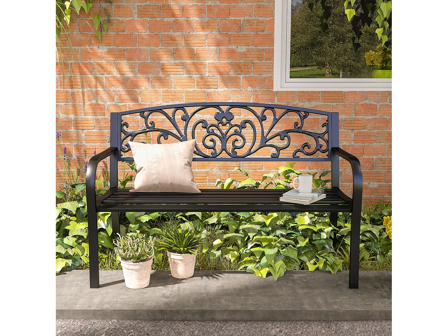 Panchina da giardino in metallo 127x60x87cm nero