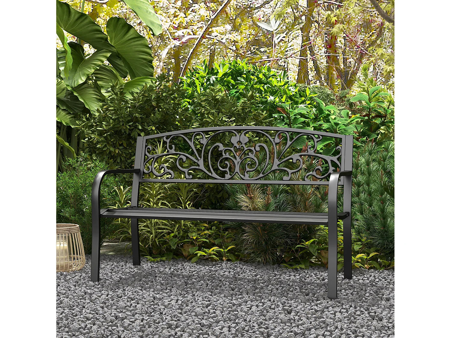 Panchina da giardino in metallo 127x60x87cm nero