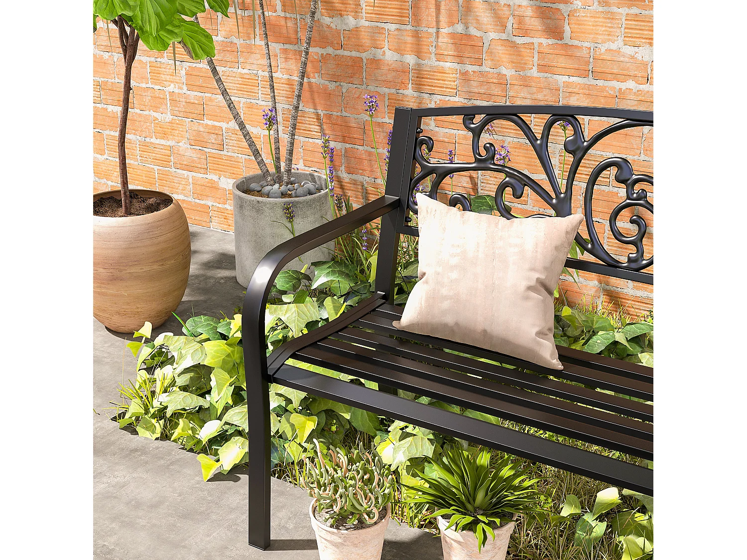 Panchina da giardino in metallo 127x60x87cm nero