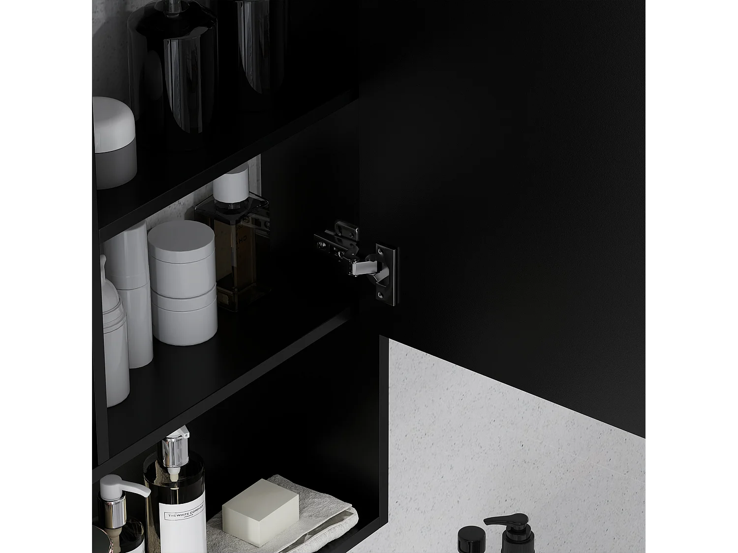 Armadietto bagno con specchio e ripiani interni ed esterni nero