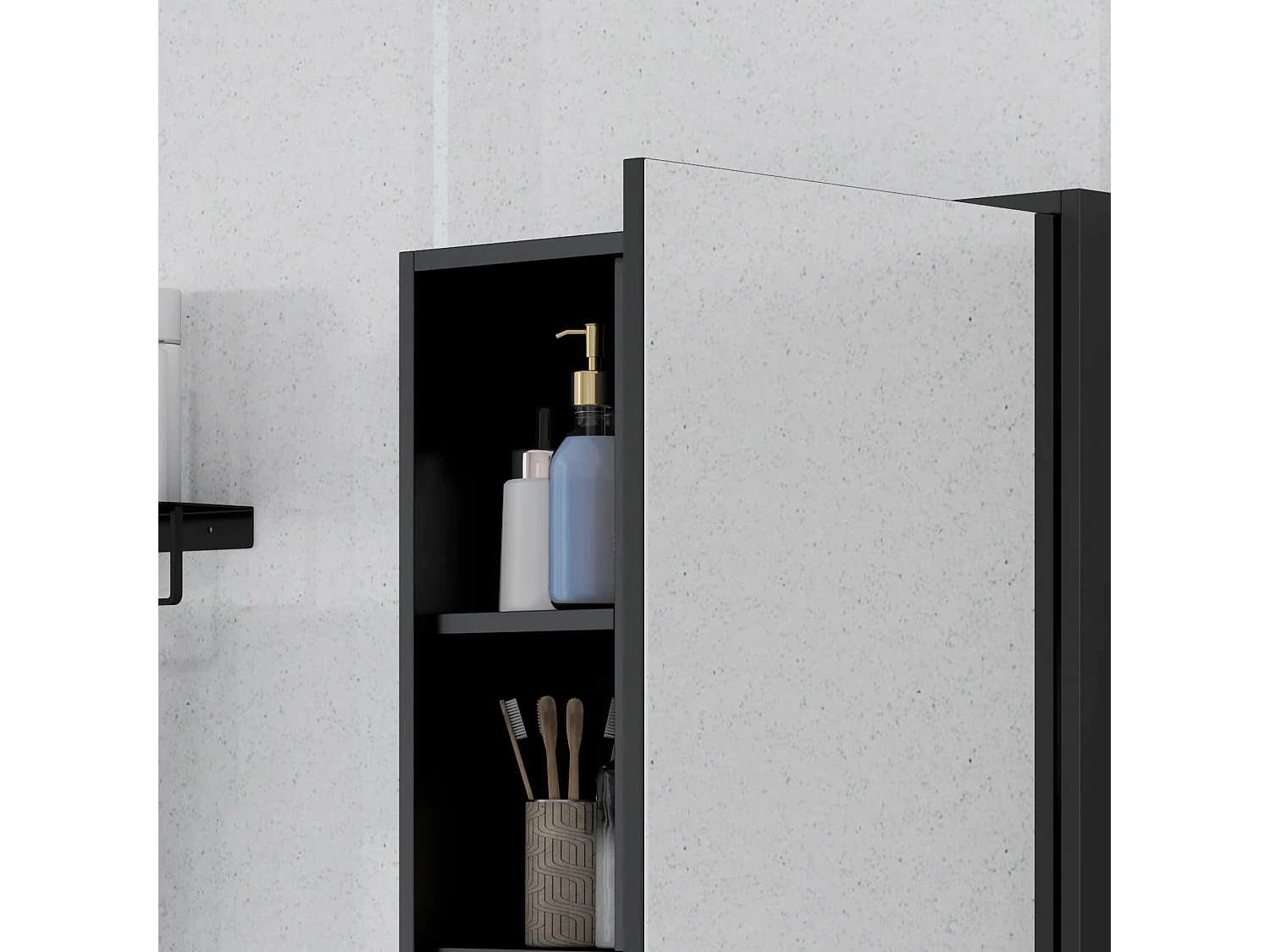 Armadietto bagno con specchio e ripiani interni ed esterni nero