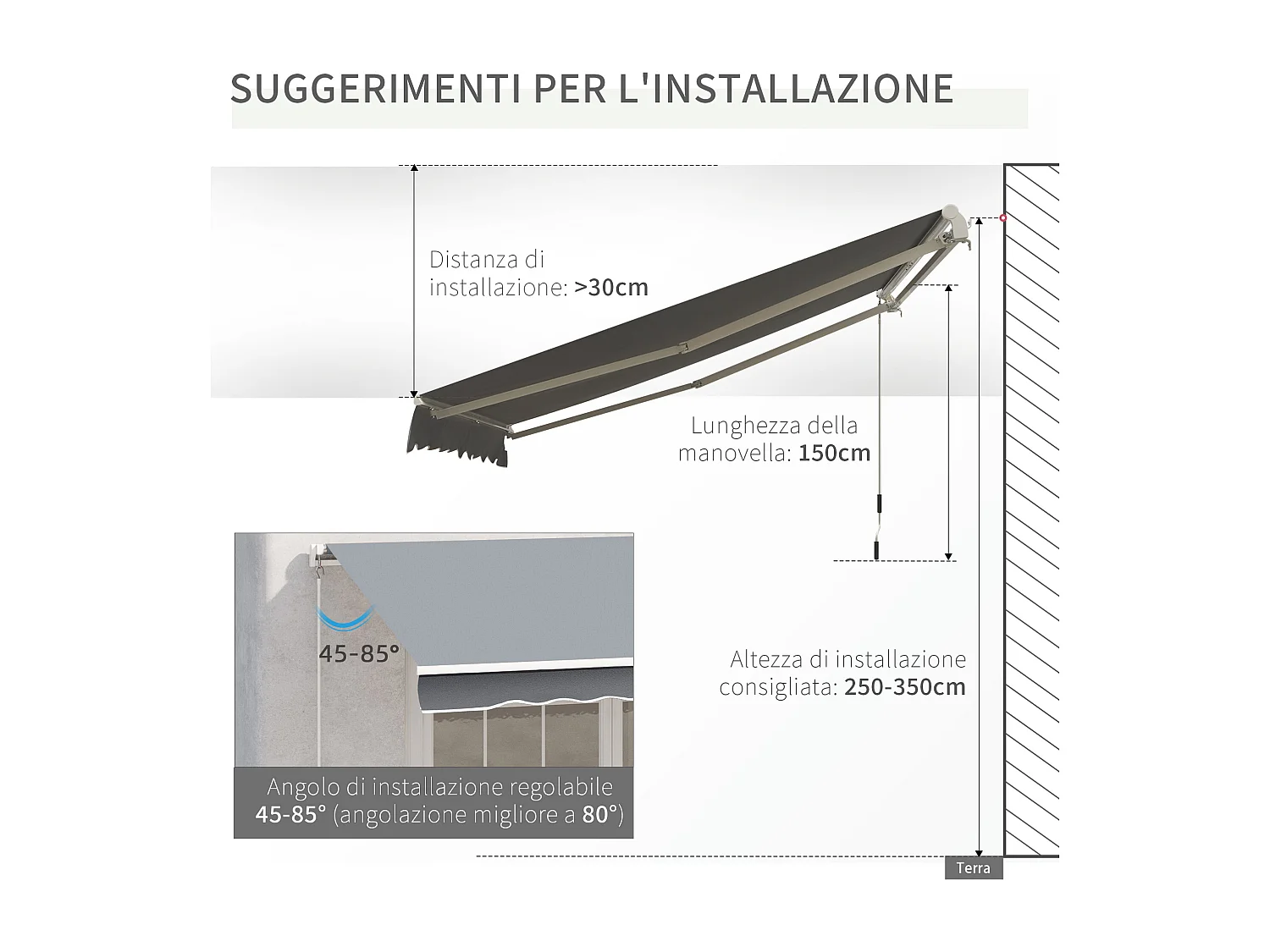 Tenda da sole a manovella copertura impermeabile 395x245 cm