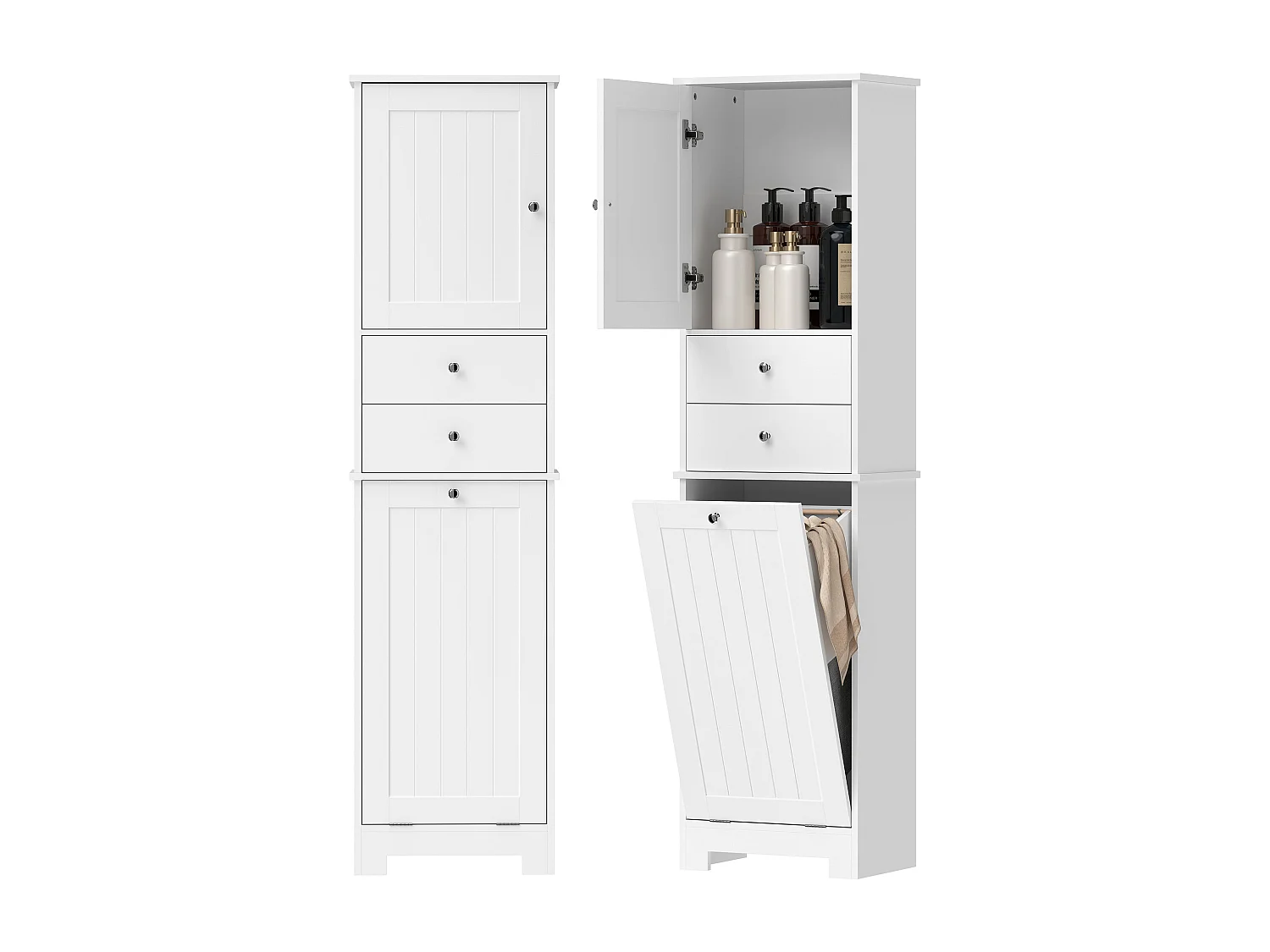 Mobile bagno con cesto per biancheria 45x30x171 cm bianco