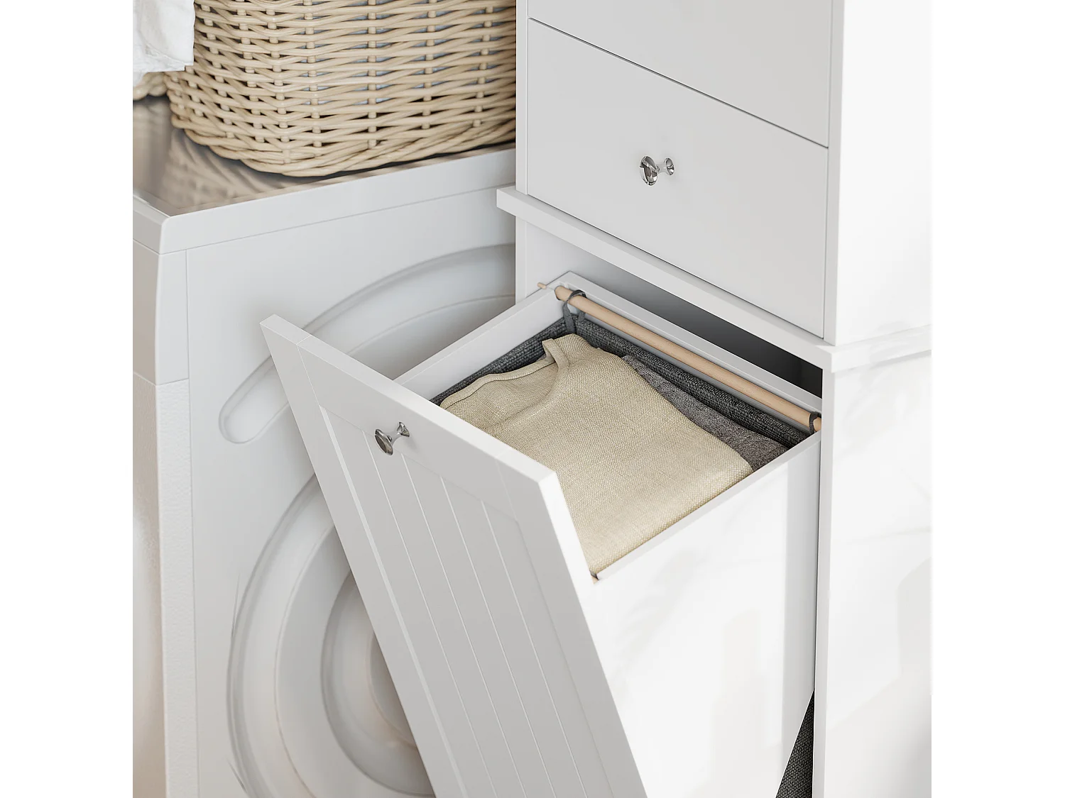 Mobile bagno con cesto per biancheria 45x30x171 cm bianco