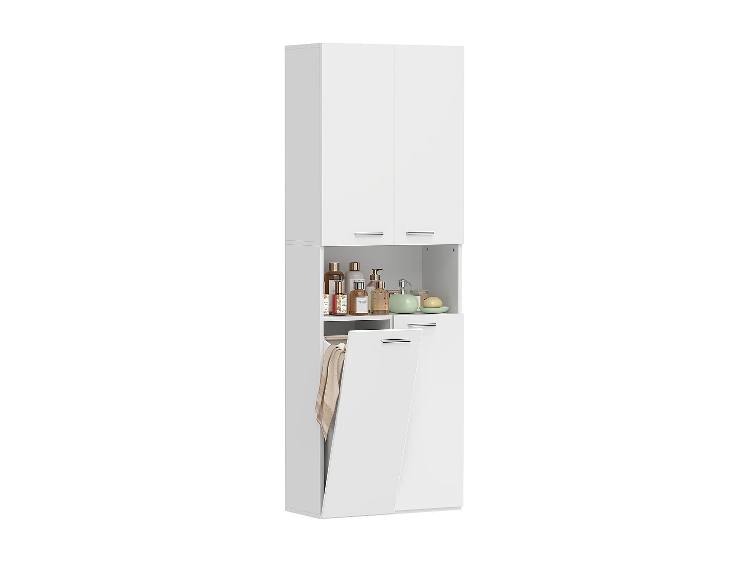 Mobile da bagno con cesto biancheria 60x30x174 cm bianco