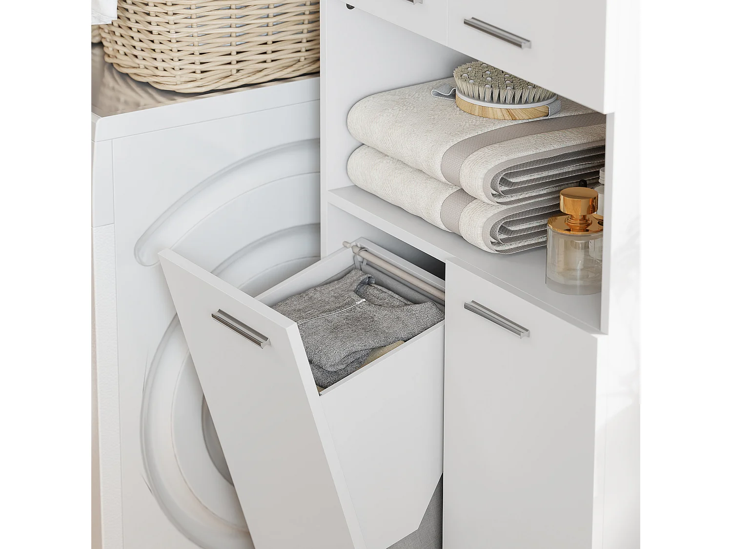 Mobile da bagno con cesto biancheria 60x30x174 cm bianco