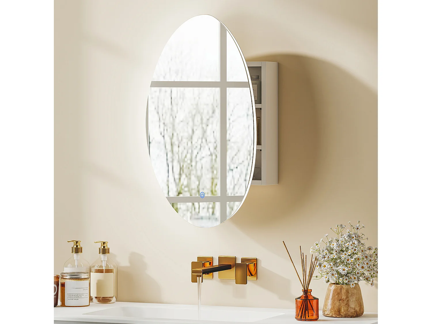 Armadietto bagno specchio led anti-appannamento vetro bianco
