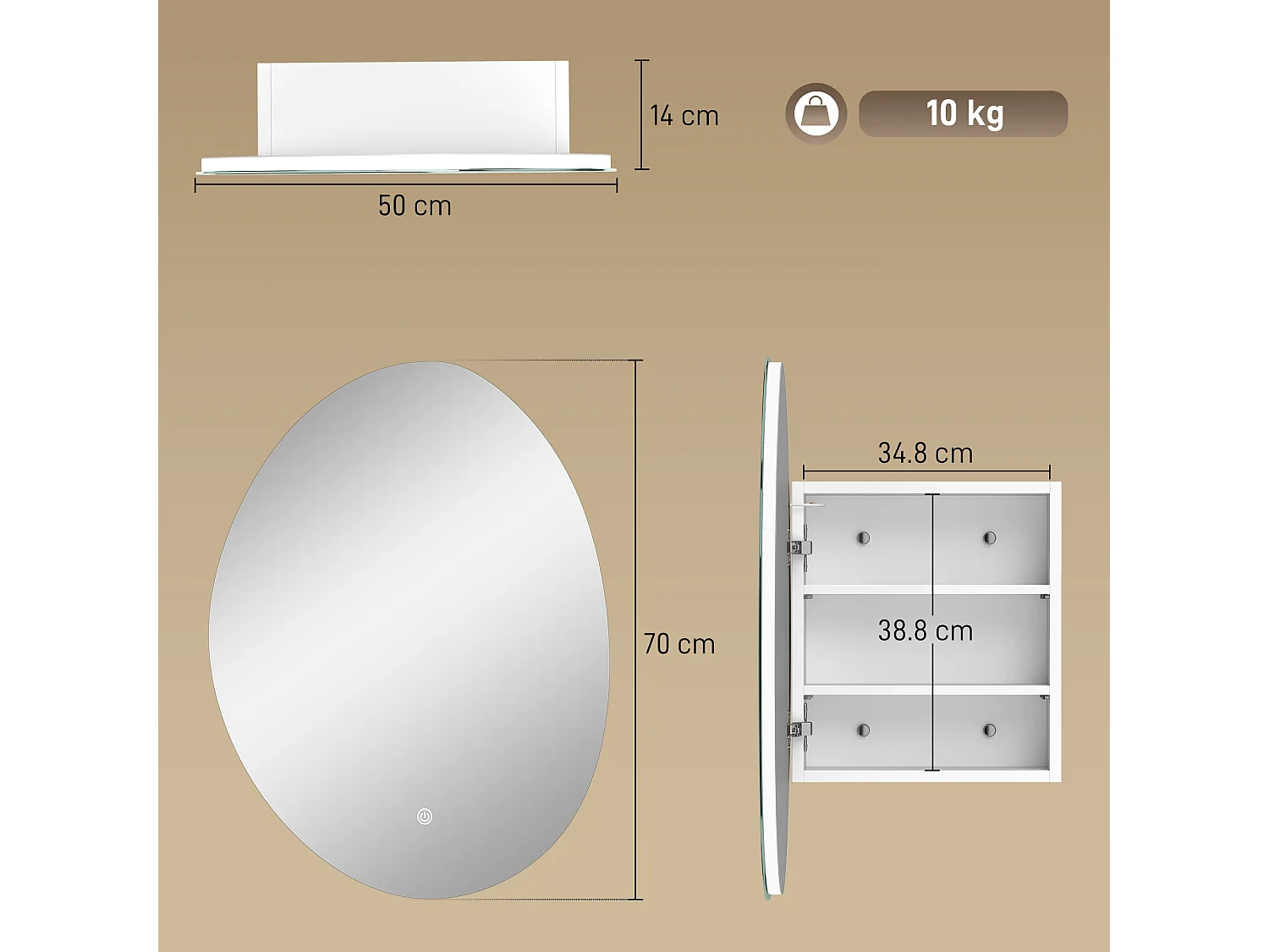 Armadietto bagno specchio led anti-appannamento vetro bianco