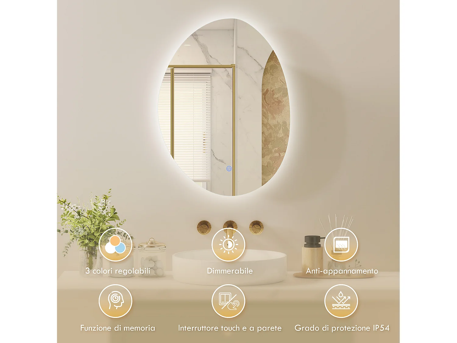 Armadietto bagno specchio led anti-appannamento vetro bianco