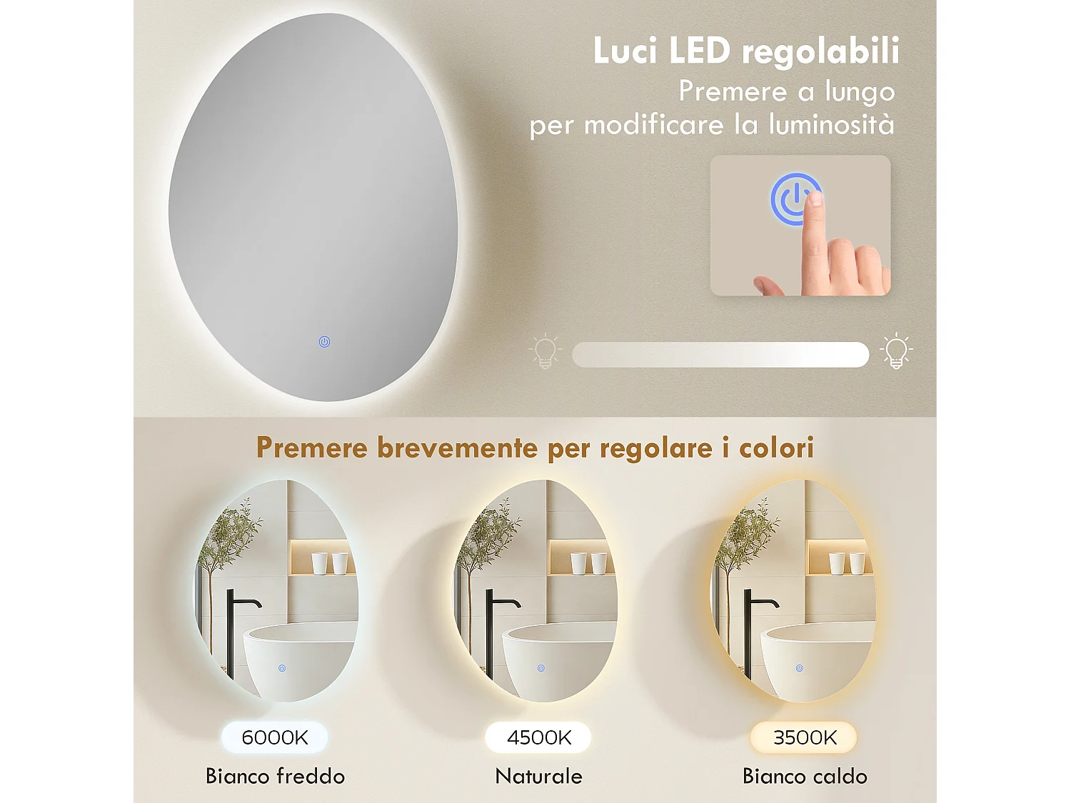 Armadietto bagno specchio led anti-appannamento vetro bianco