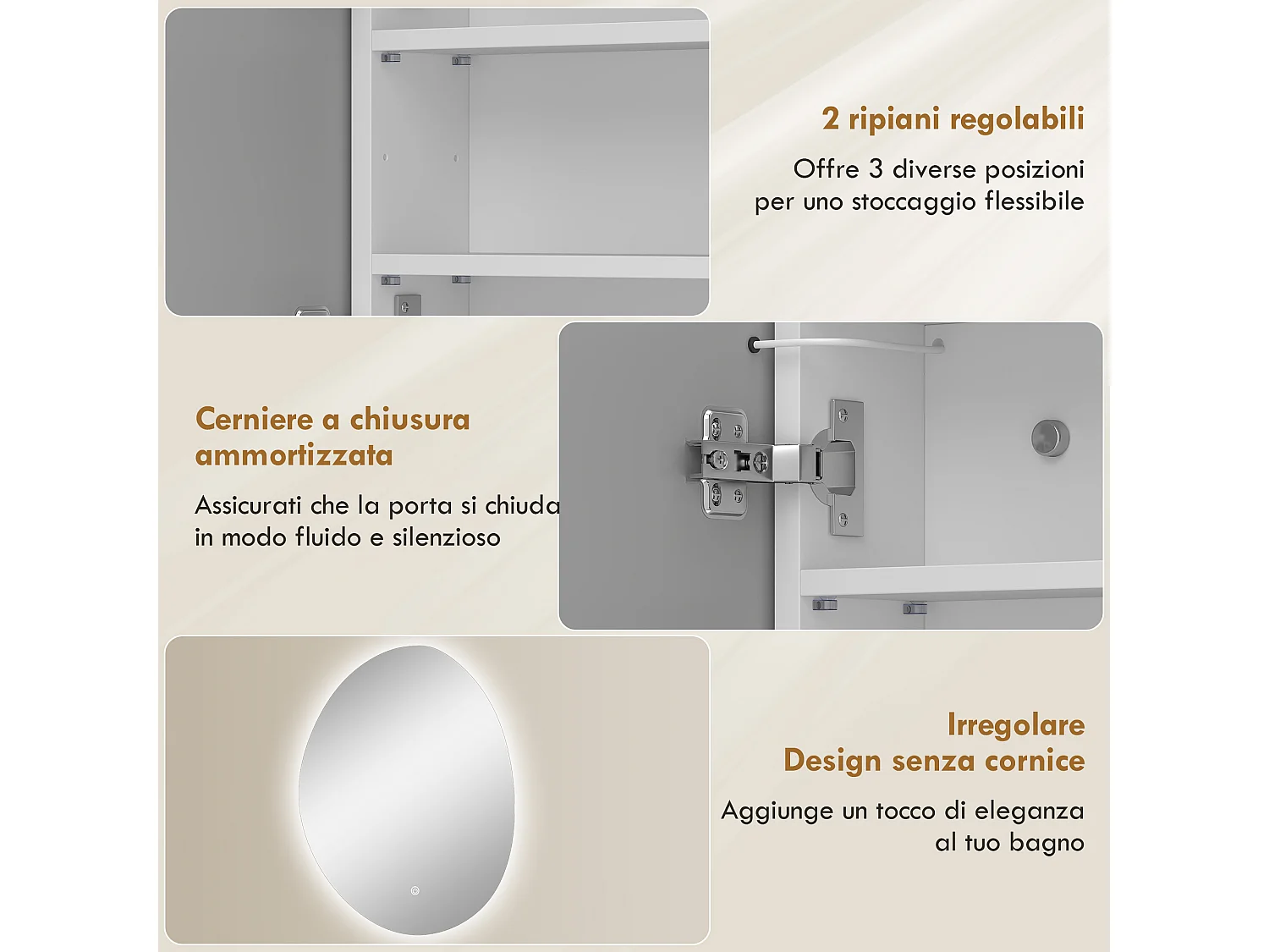 Armadietto bagno specchio led anti-appannamento vetro bianco