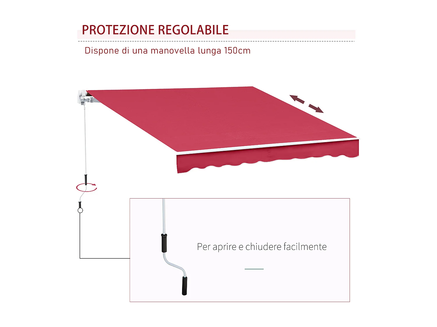 Tenda da sole a manovella copertura impermeabile 4x2.5m