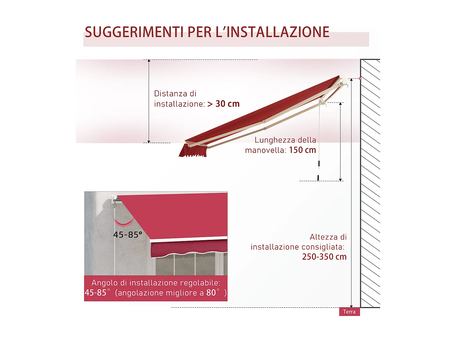 Tenda da sole a manovella copertura impermeabile 4x2.5m