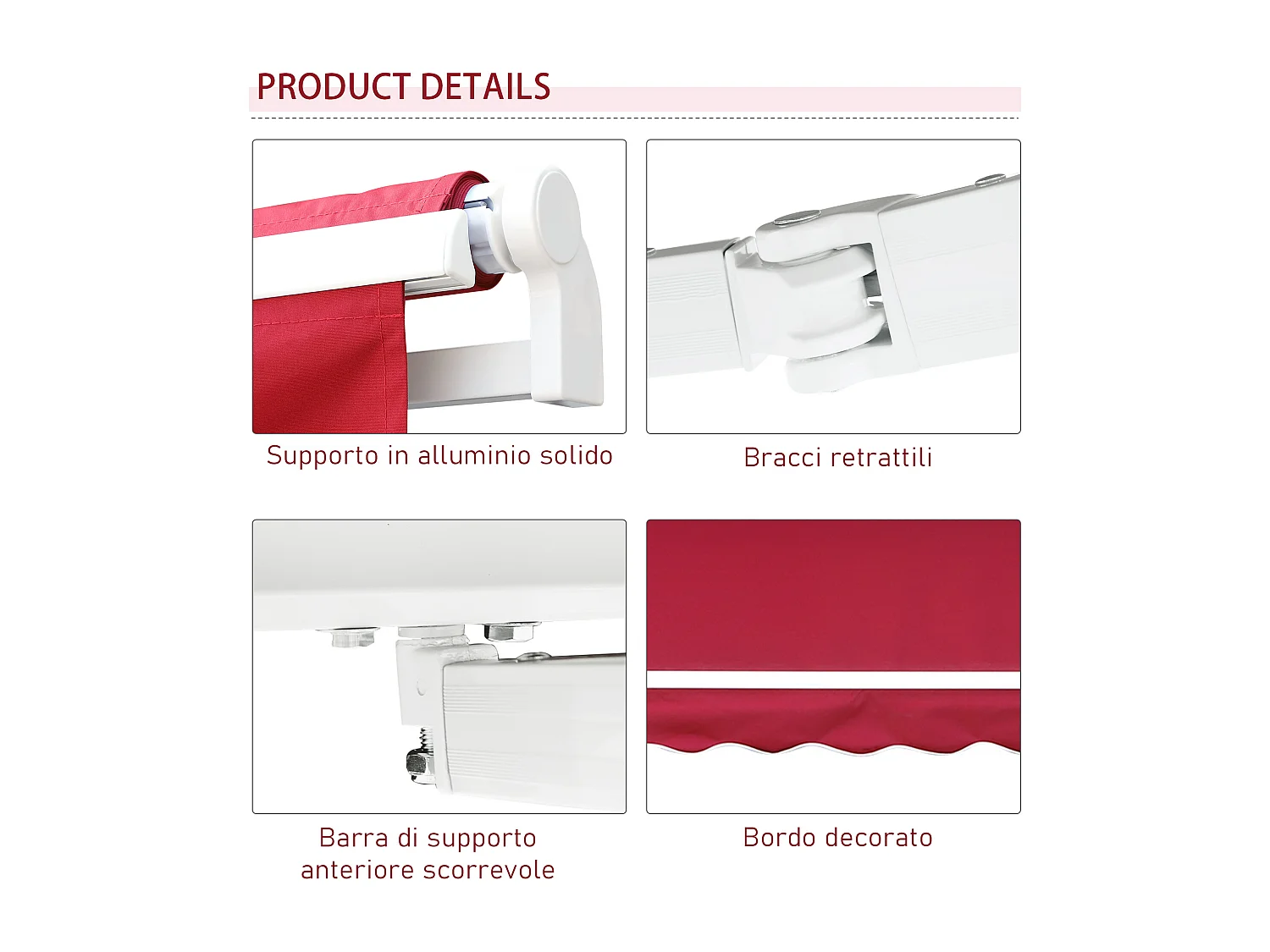 Tenda da sole a manovella copertura impermeabile 4x2.5m