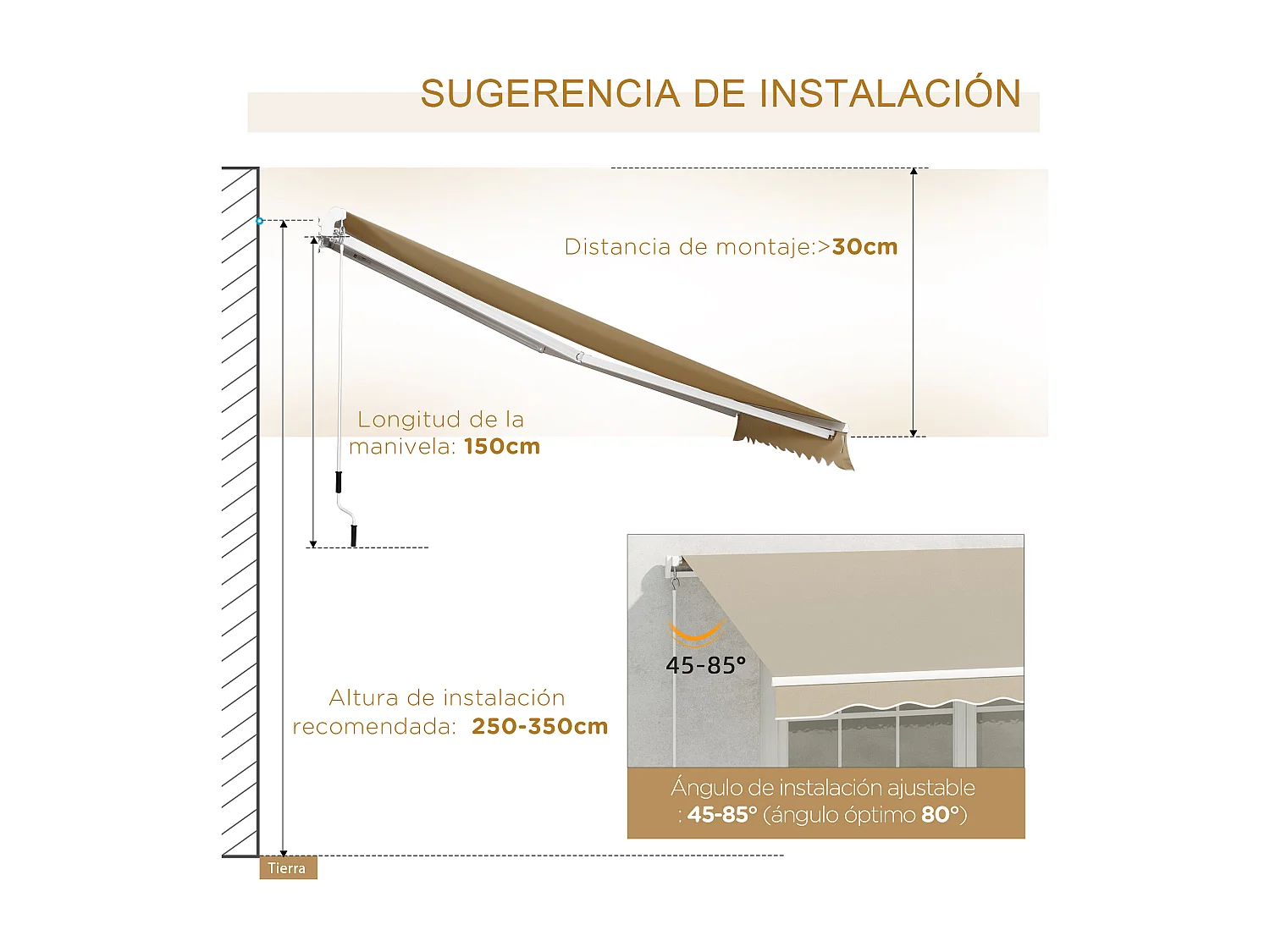 Tenda da sole a manovella 4x2.5 m con copertura impermeabile