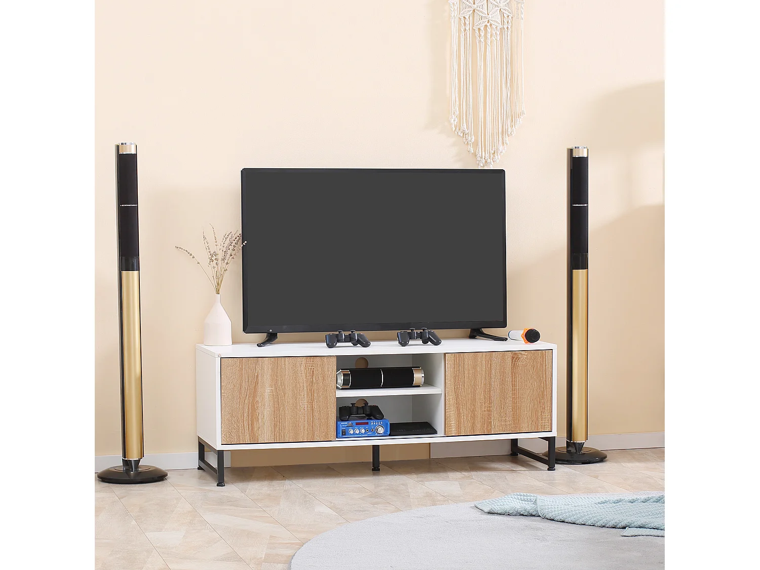 Mobile tv max 50" con 2 ripiani aperti e 2 armadietti chiusi