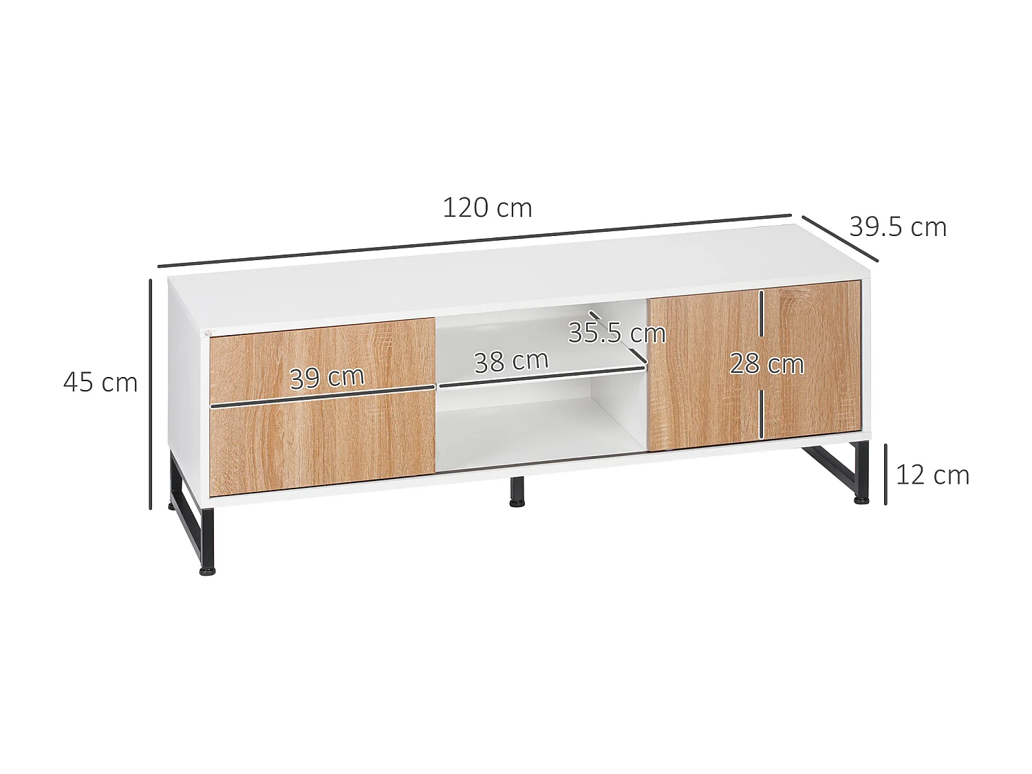 Mobile tv max 50" con 2 ripiani aperti e 2 armadietti chiusi