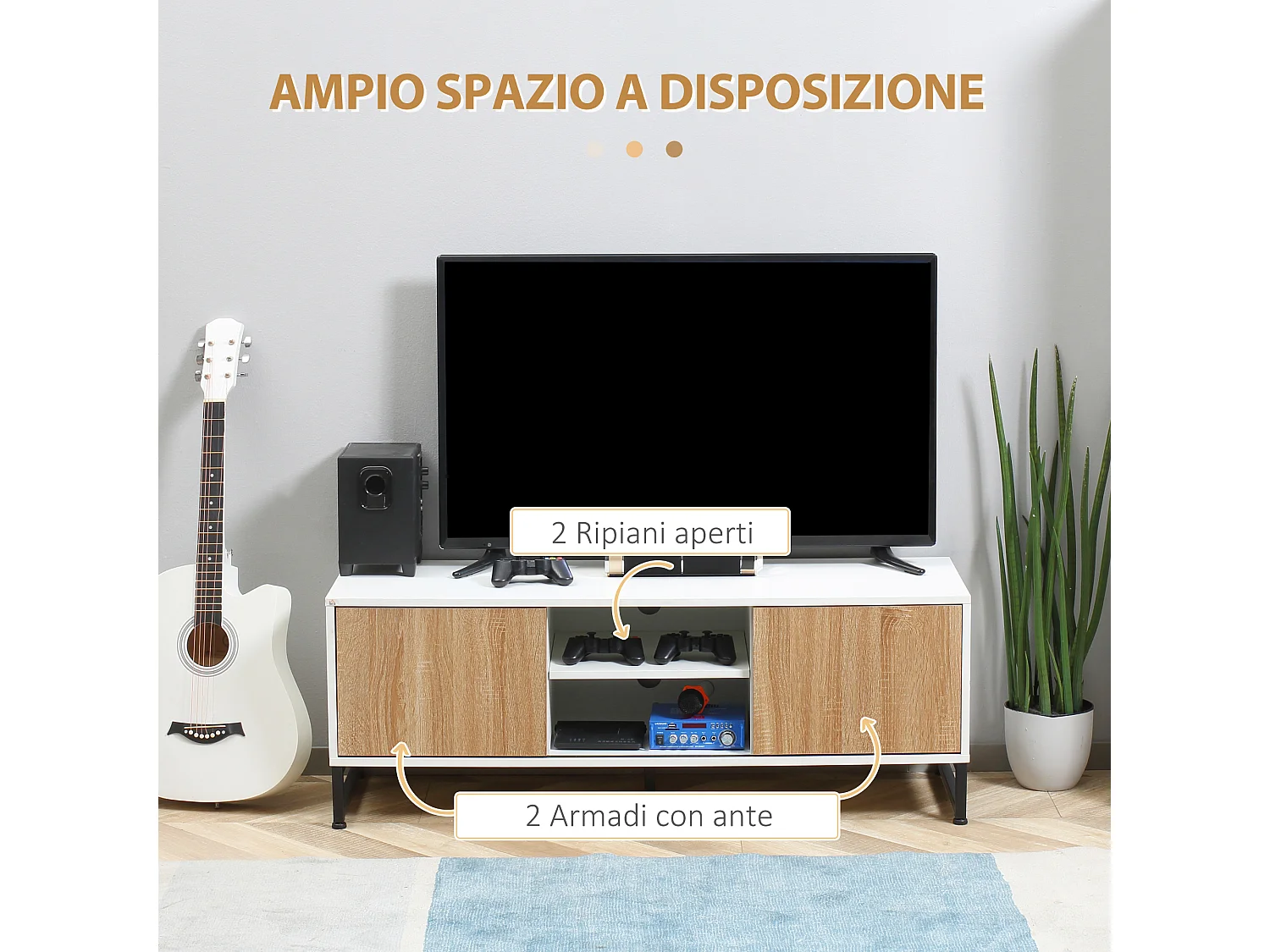 Mobile tv max 50" con 2 ripiani aperti e 2 armadietti chiusi