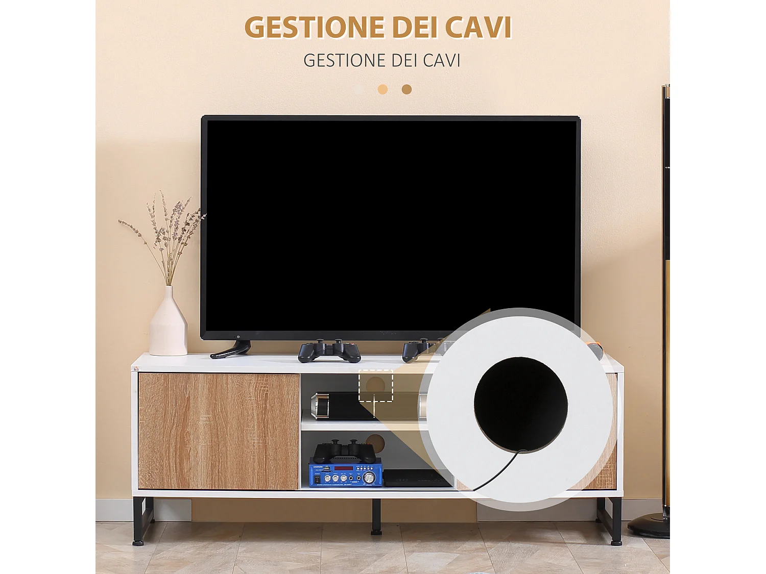 Mobile tv max 50" con 2 ripiani aperti e 2 armadietti chiusi