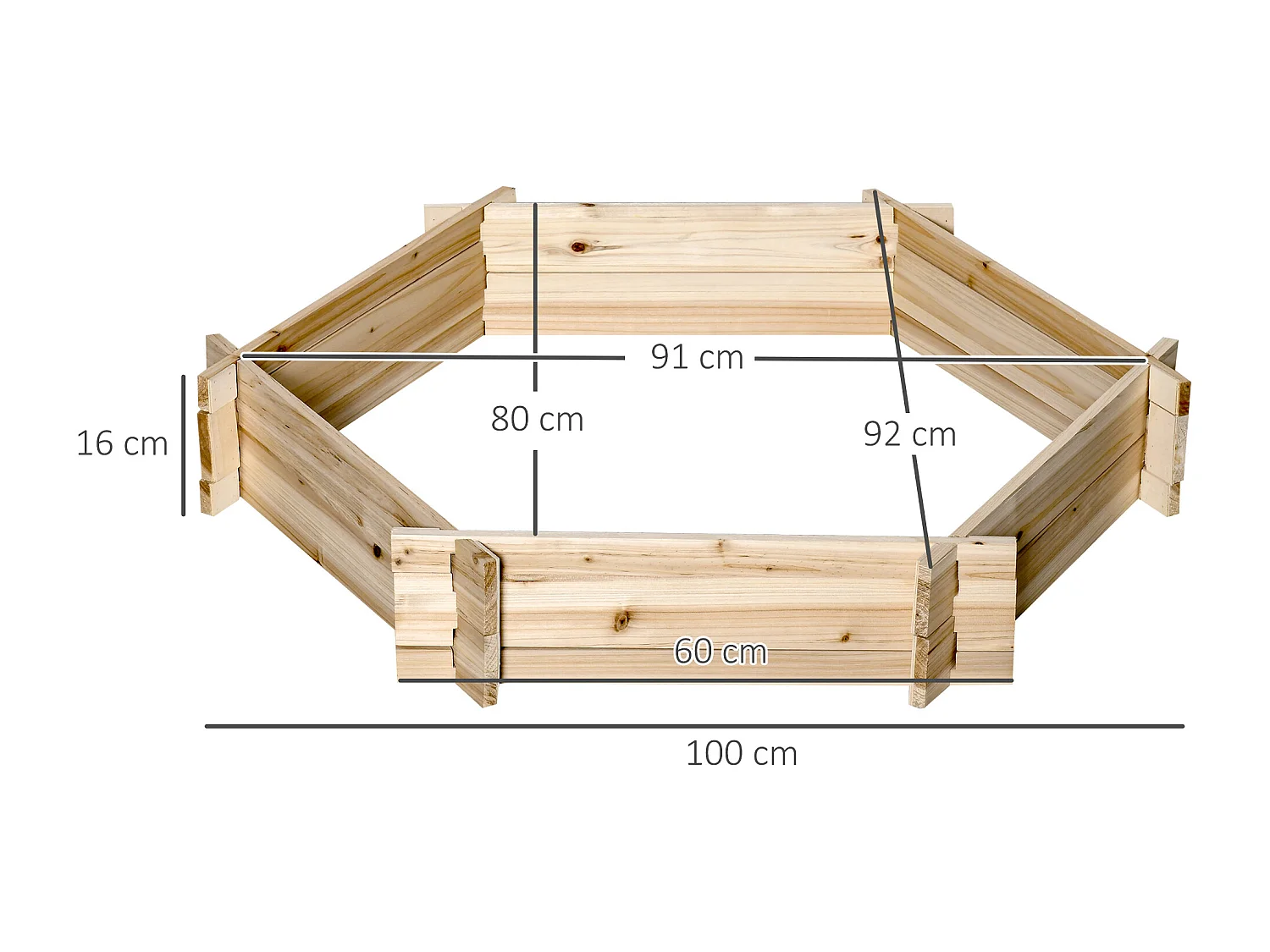 Letto per orto senza base con struttura in legno 100x92x16cm