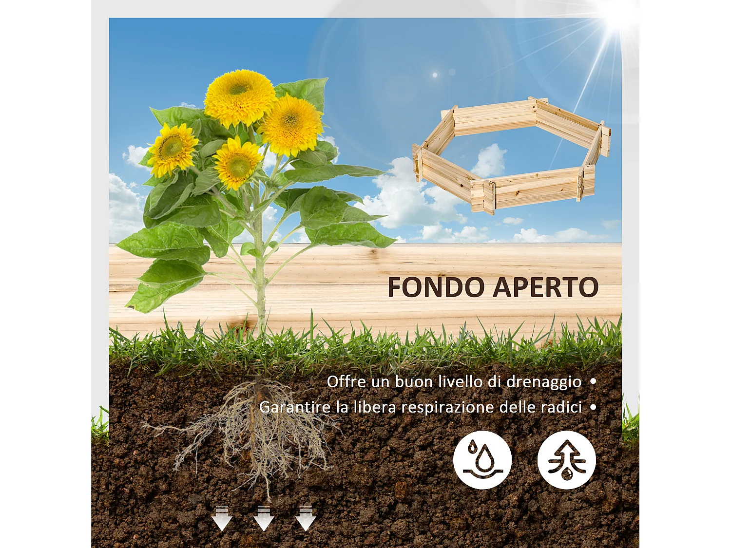 Letto per orto senza base con struttura in legno 100x92x16cm