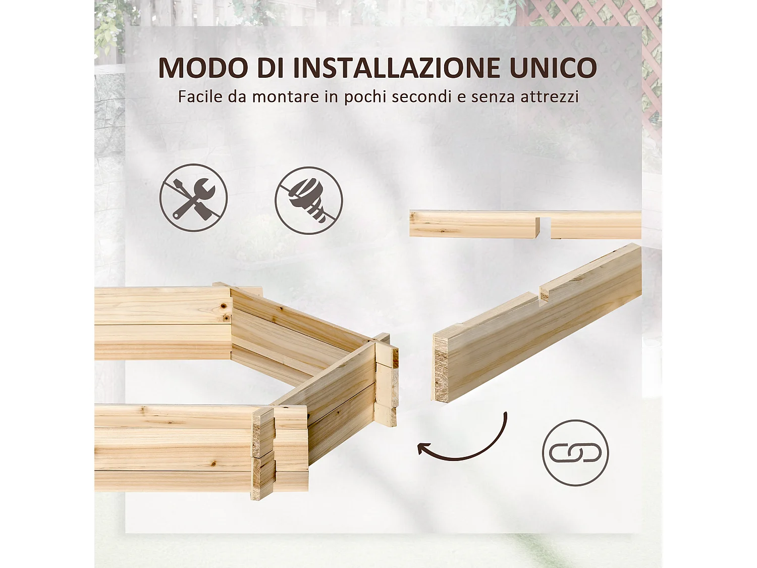 Letto per orto senza base con struttura in legno 100x92x16cm