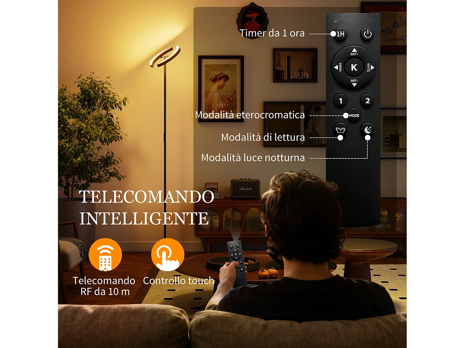 Lampada da terra regolabile con telecomando e doppia testa girevole