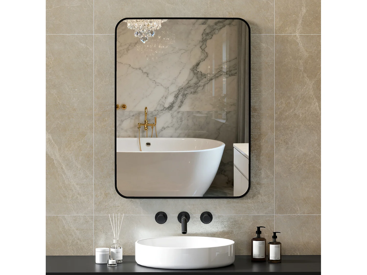 Specchio bagno con cornice in metallo 60x2.5x80 cm nero
