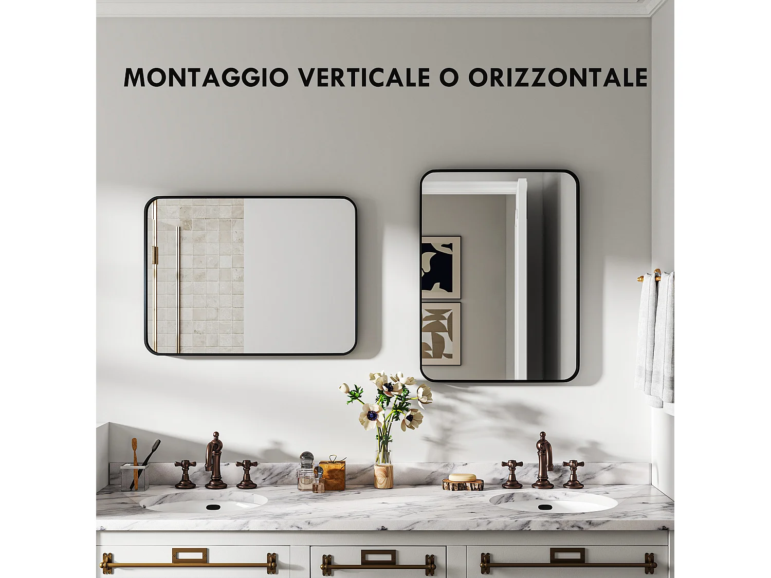 Specchio bagno con cornice in metallo 60x2.5x80 cm nero