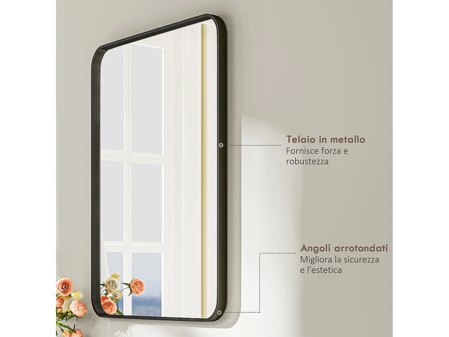 Specchio bagno con cornice in metallo 60x2.5x80 cm nero