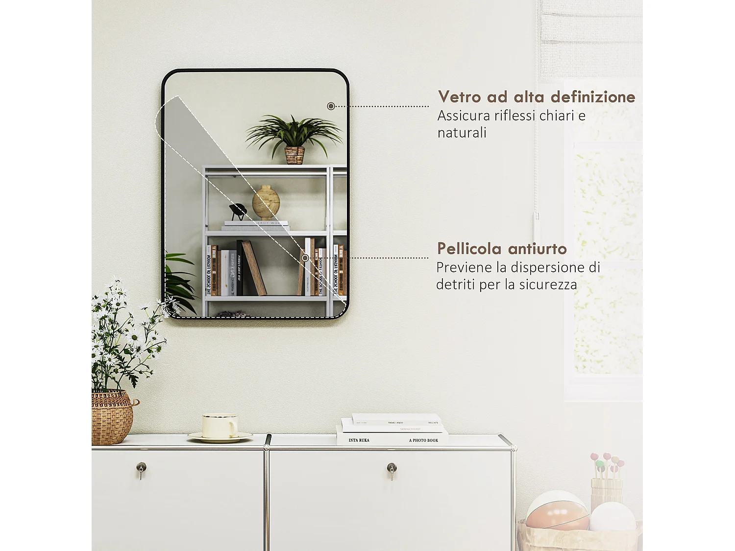 Specchio bagno con cornice in metallo 60x2.5x80 cm nero