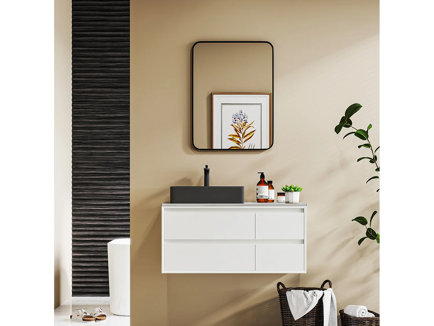 Specchio bagno con cornice in metallo 60x2.5x80 cm nero