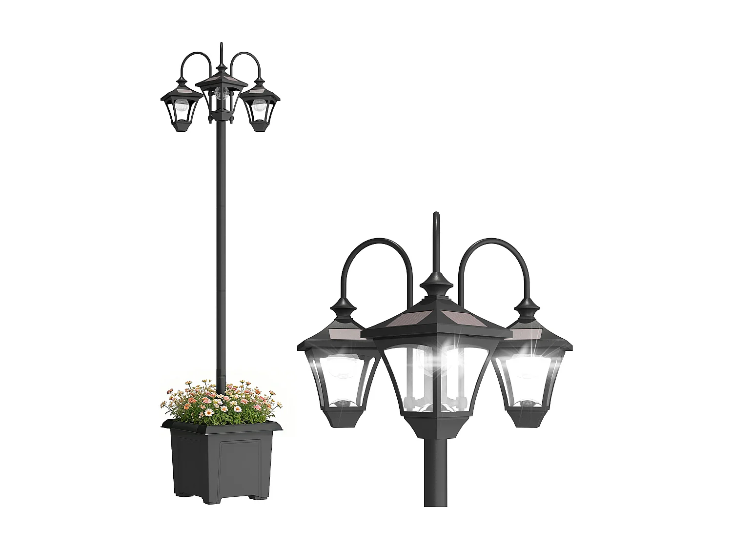 Lampione solare da esterno 3 luci led impermeabile nero