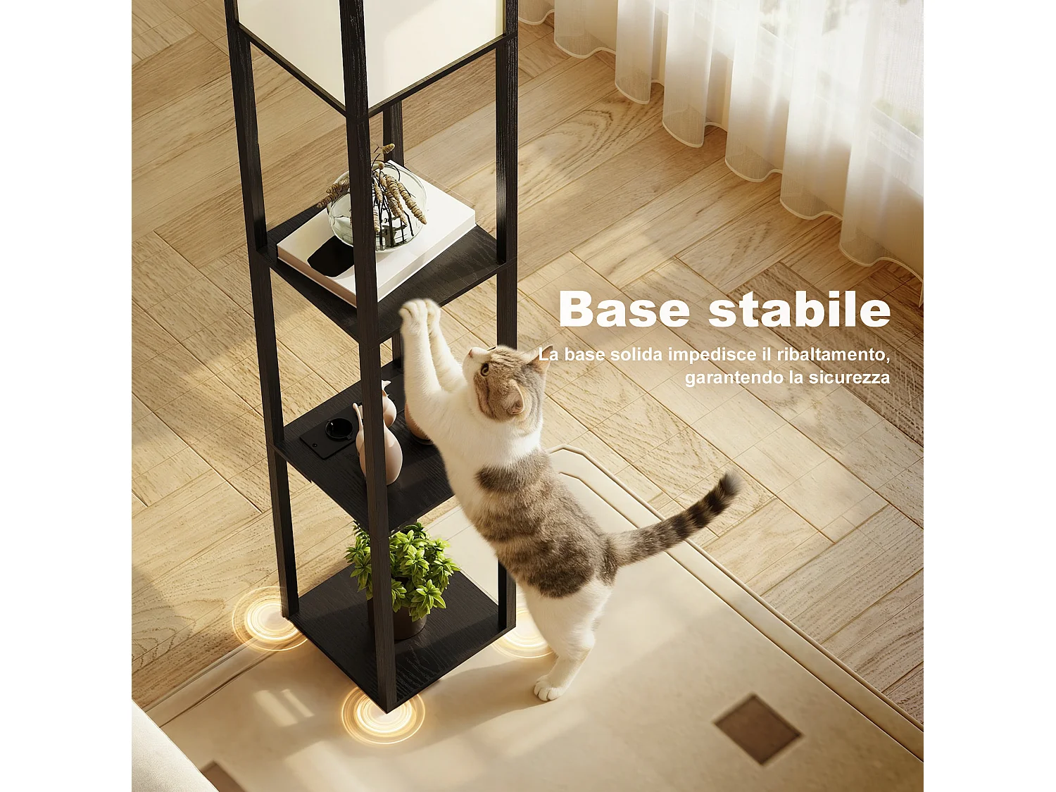Lampada da terra con ripiani e luce regolabile porte usb nero