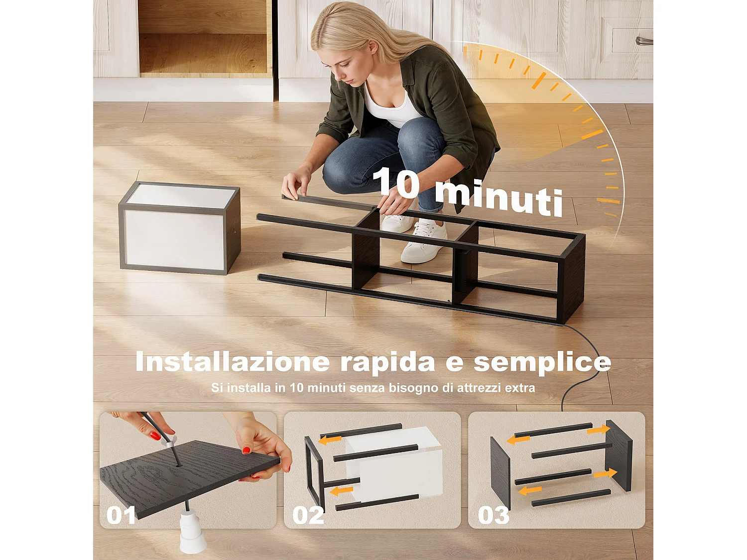 Lampada da terra con ripiani e luce regolabile porte usb nero