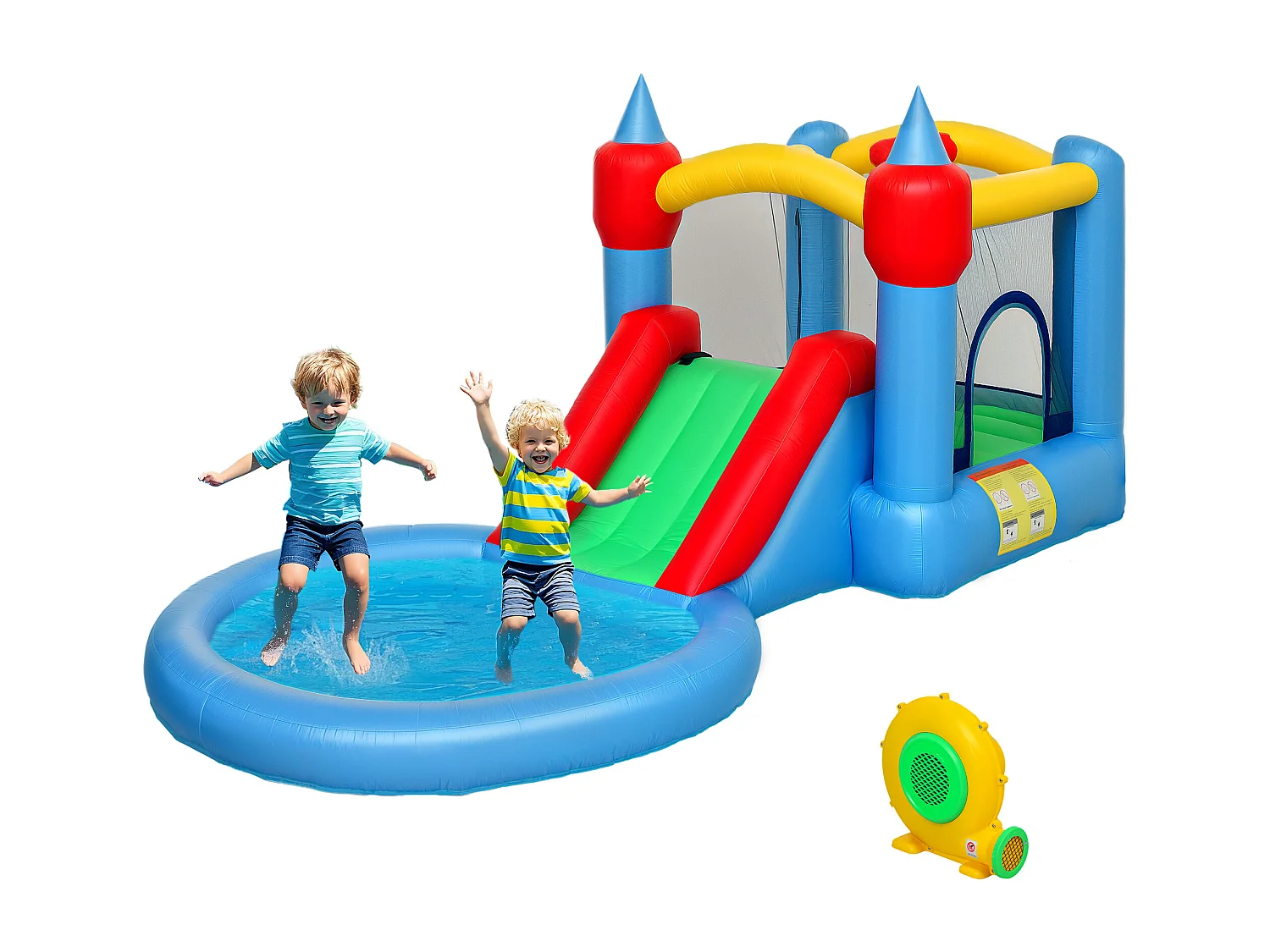 Castello gonfiabile 4 in 1 con scivolo in tessuto oxford multicolore