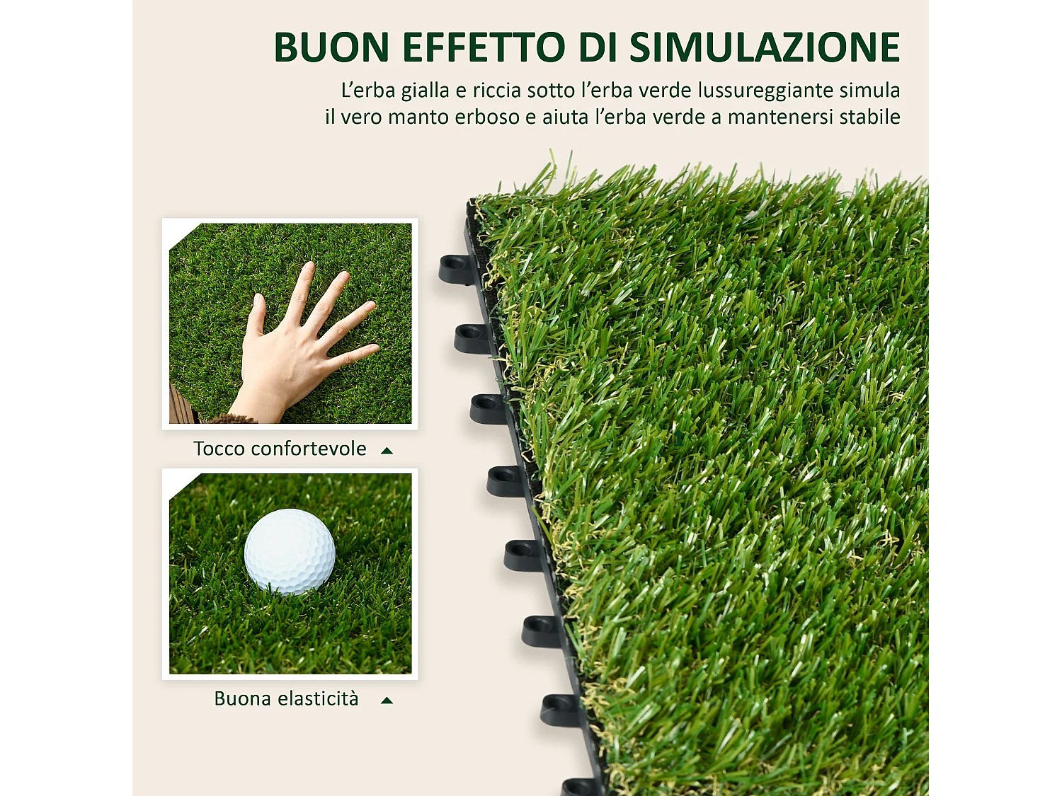 Erba finta sintetica realistica drenante verde scuro