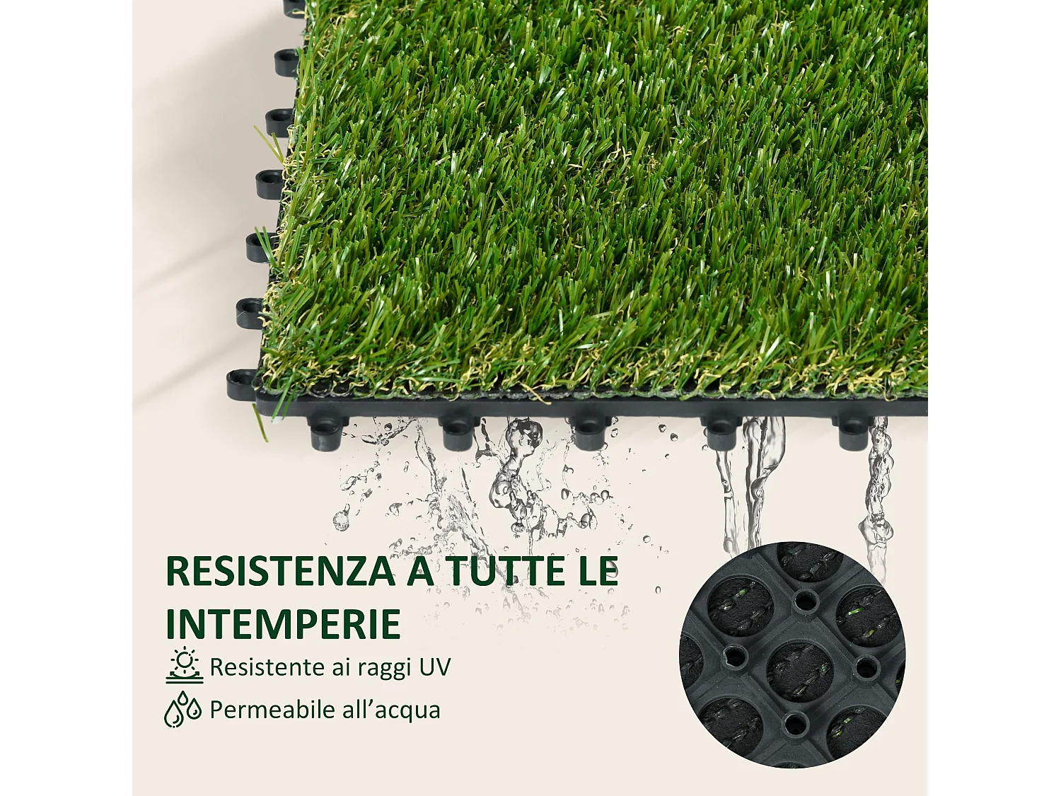 Erba finta sintetica realistica drenante verde scuro