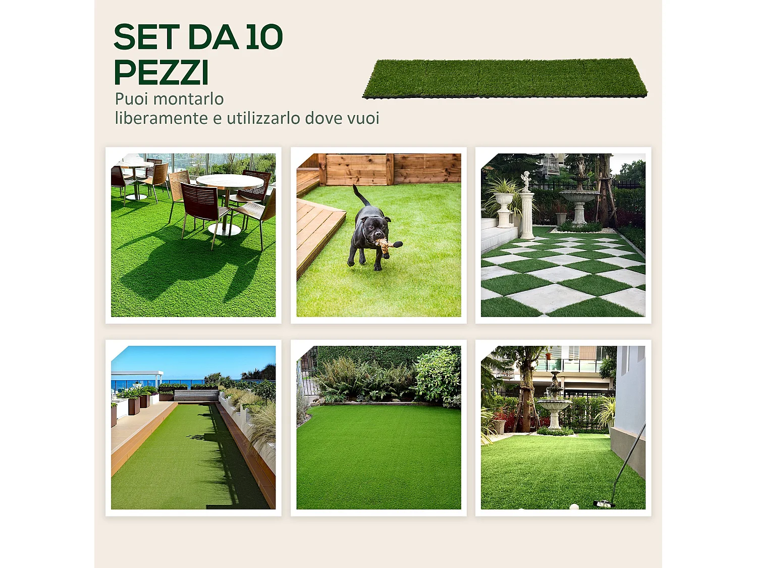Erba finta sintetica realistica drenante verde scuro