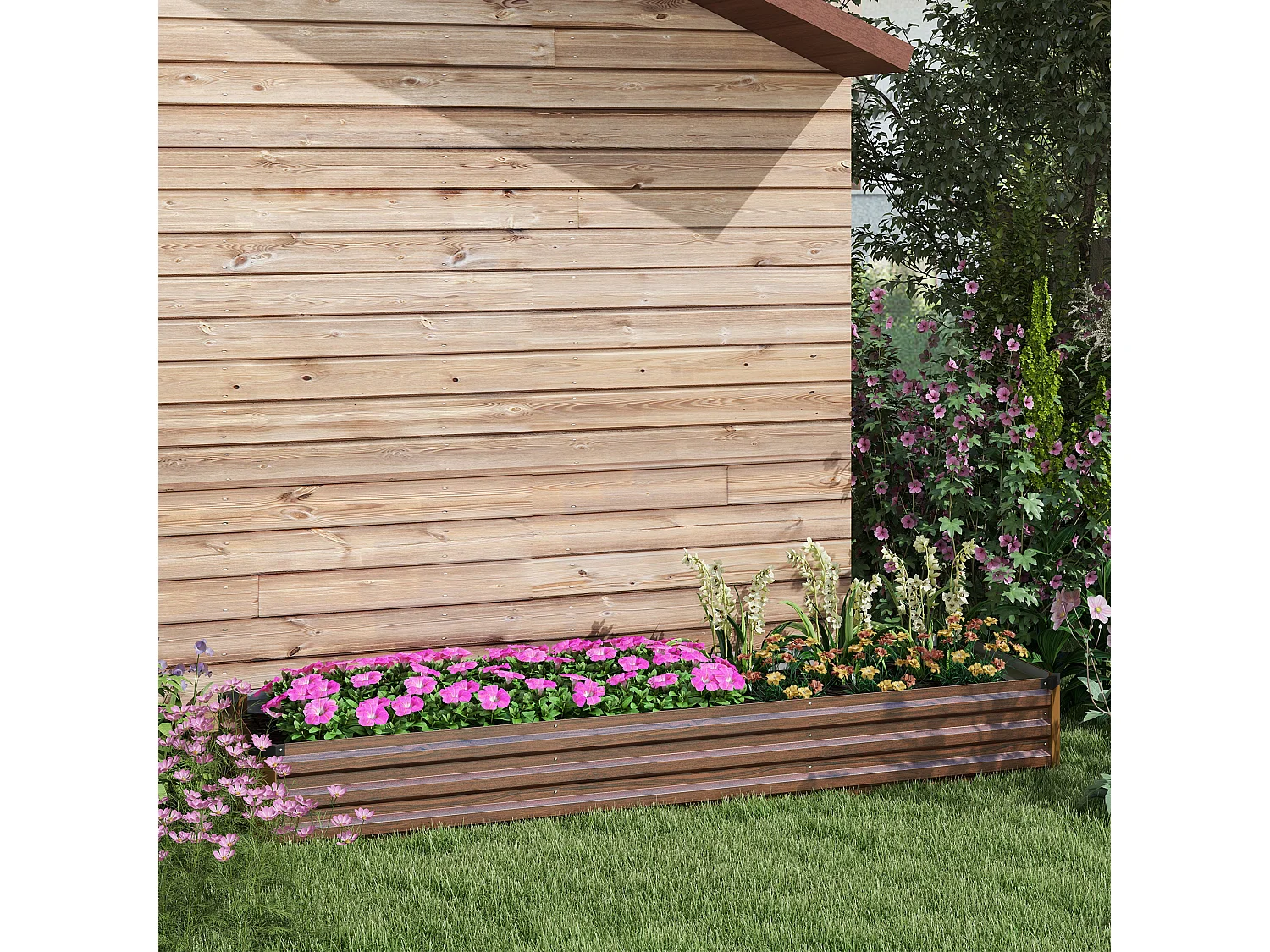Fioriera rialzata in metallo da 405l color legno scuro