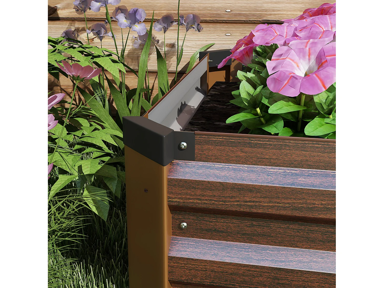 Fioriera rialzata in metallo da 405l color legno scuro