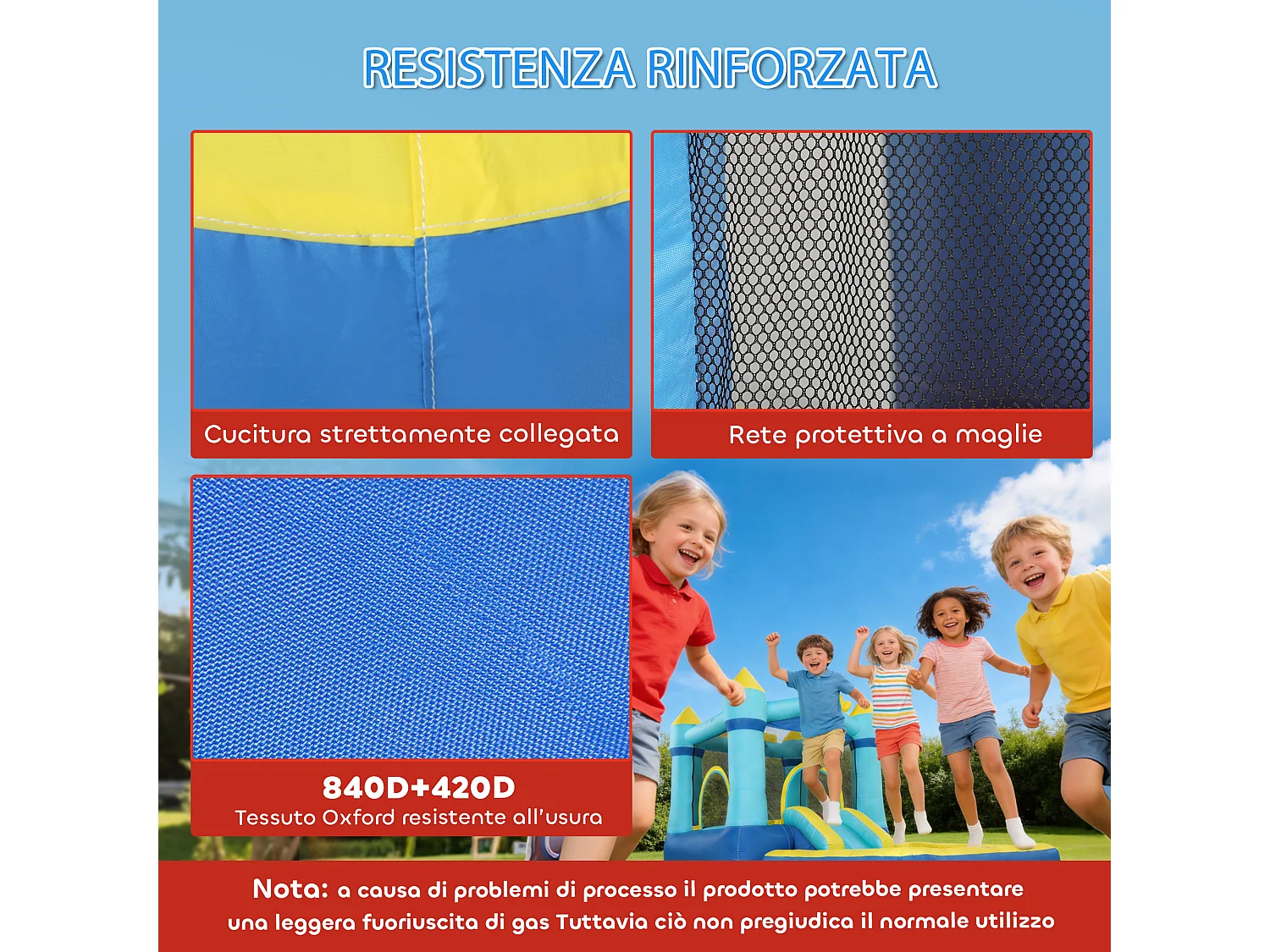 Castello gonfiabile per bambini con scivolo e piscina blu