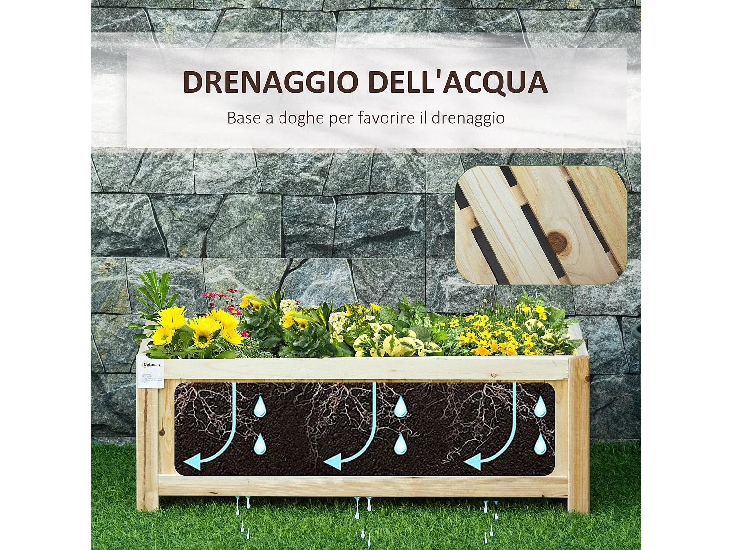 Fioriera in legno pieghevole da esterno 70x30x25cm