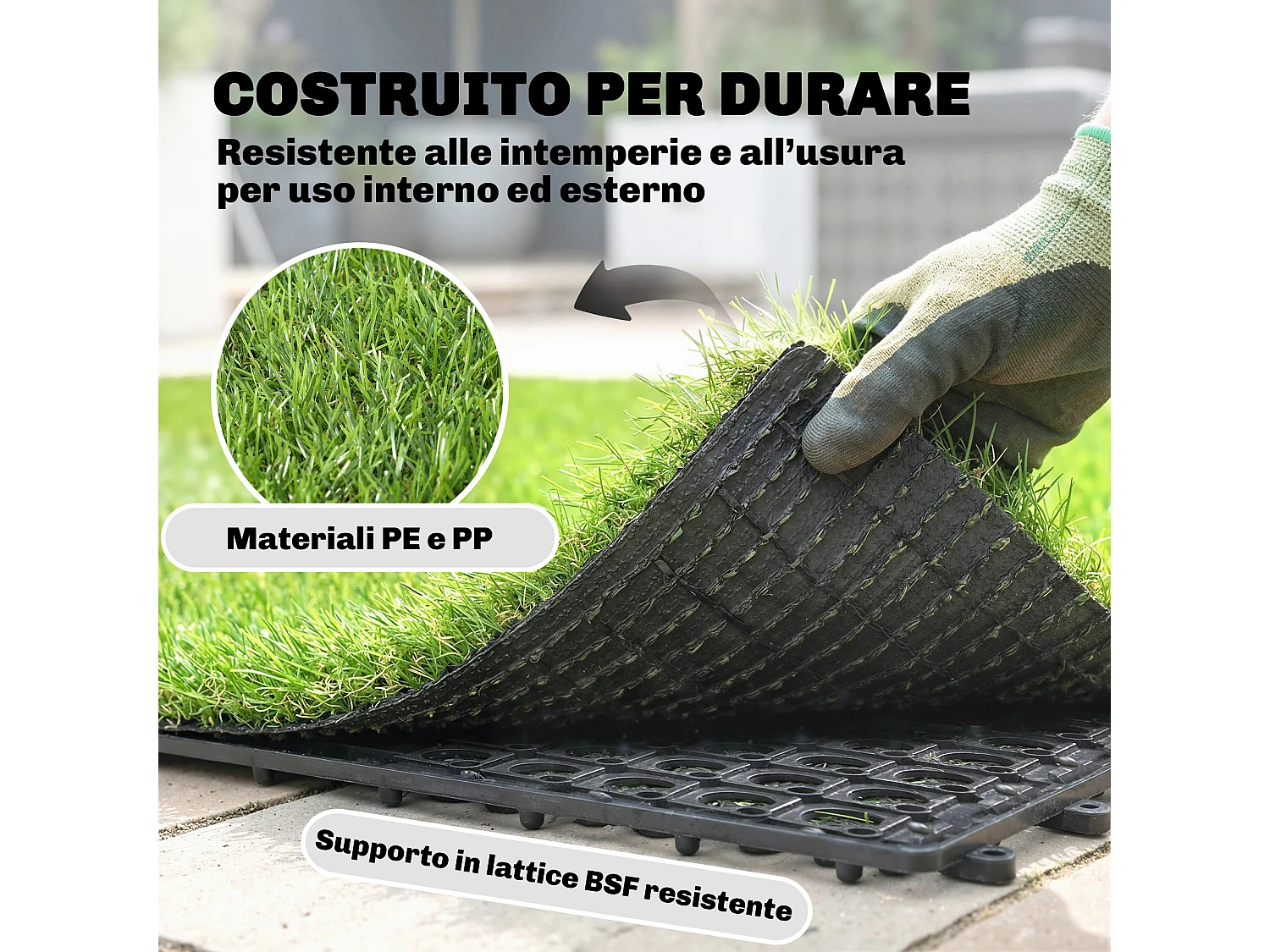 22 pezzi erba sintetica drenante plastica verde