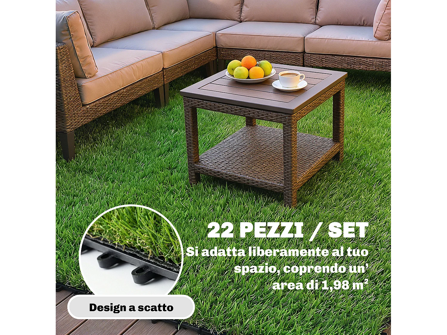 22 pezzi erba sintetica drenante plastica verde