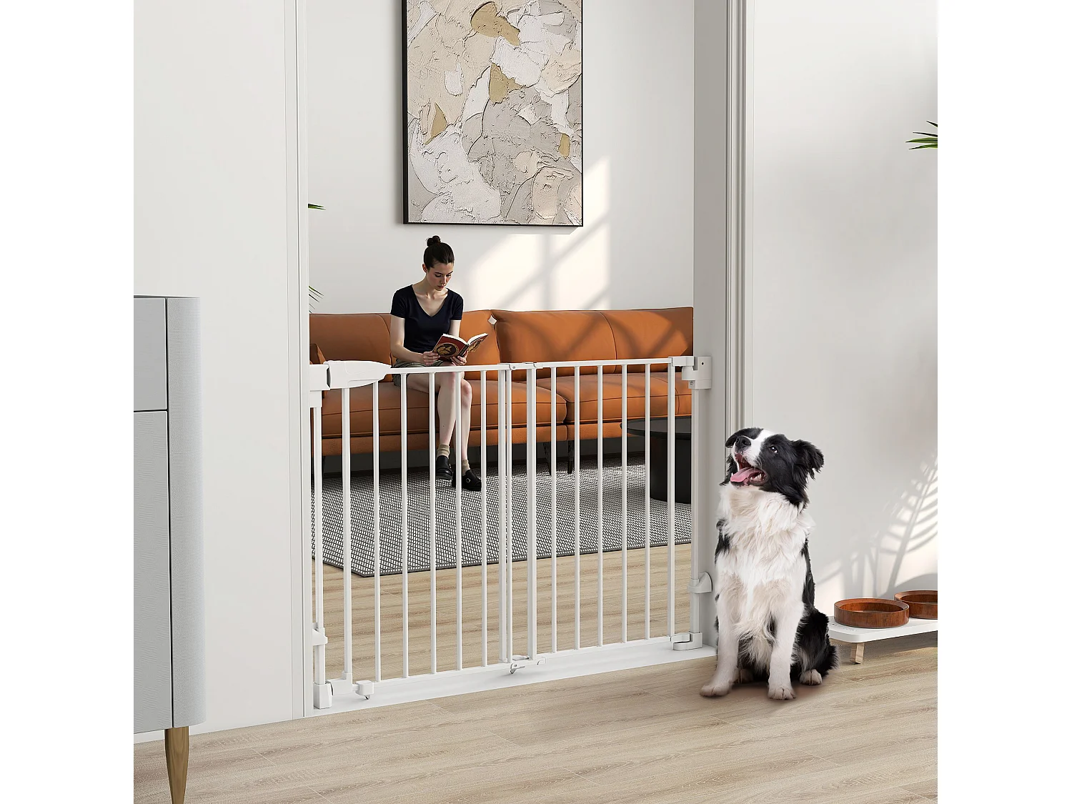 Cancello per cani con chiusura automatica in metallo bianco
