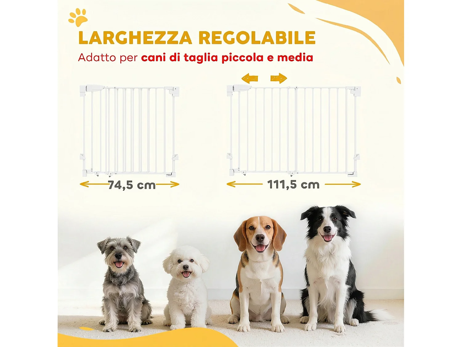 Cancello per cani con chiusura automatica in metallo bianco